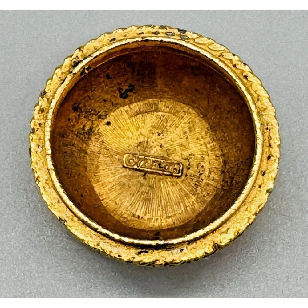 FLORENZA Jewelry Trinket Pill Box Insect Bug Bee Enamel Hive Green Glass‎ Top